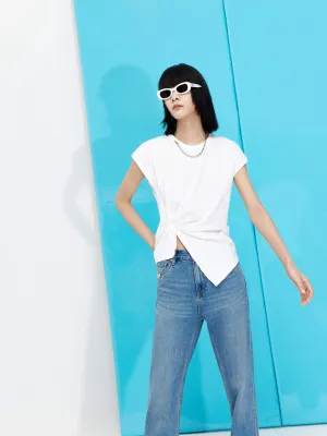 Minimal Outfit Casual Layers Irregular Twist Cotton T-shirt