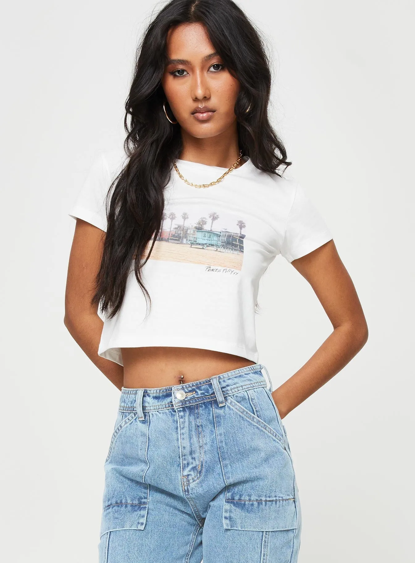 VintageWashEffect Last Palms Baby Tee White