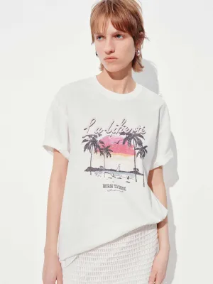 Daily Trend Look Beach Pattern Cotton T-shirt