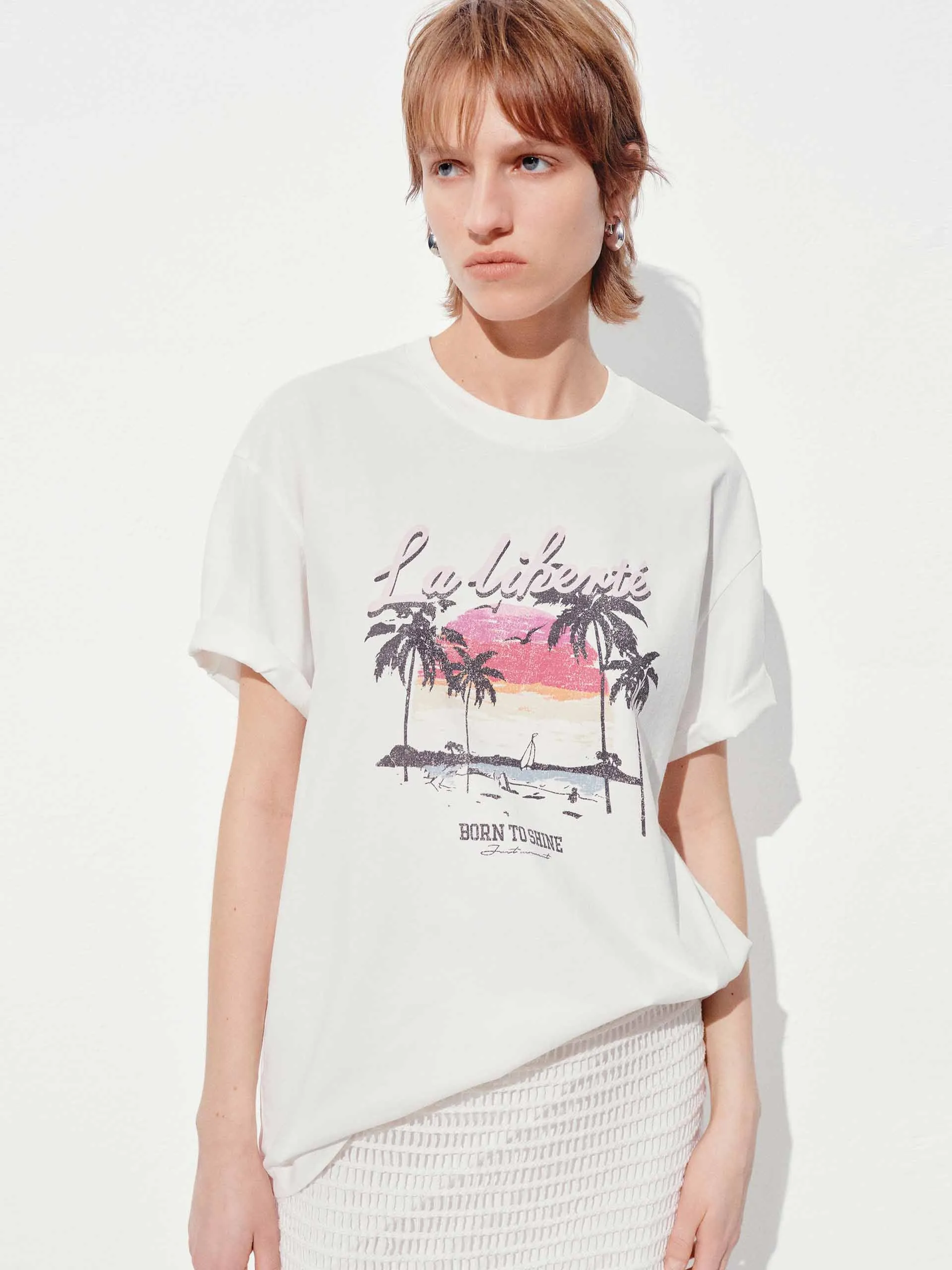 Daily Trend Look Beach Pattern Cotton T-shirt