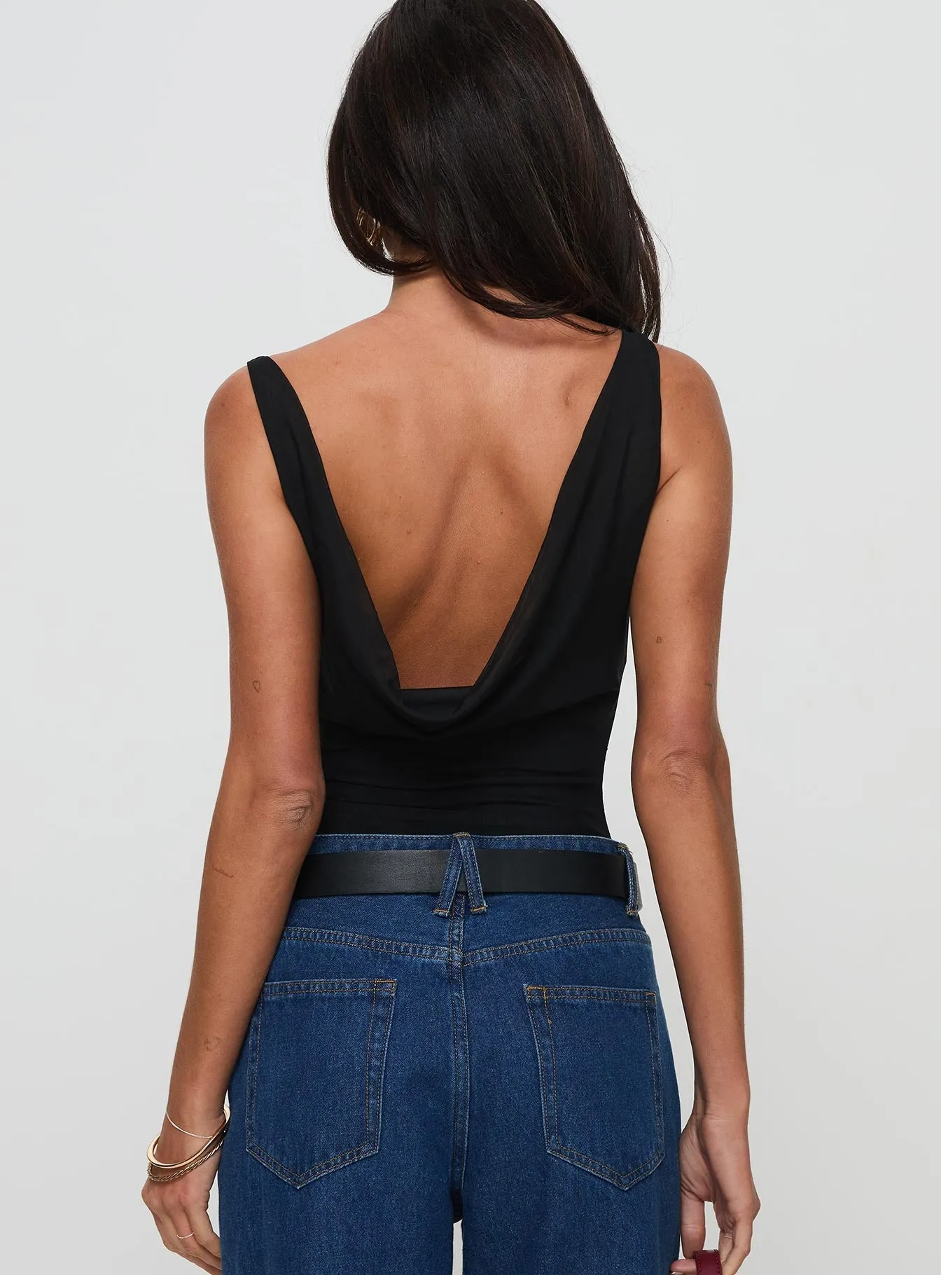 Axton Cowl Neck Bodysuit Black Bold Lightweight Everyday Relaxed