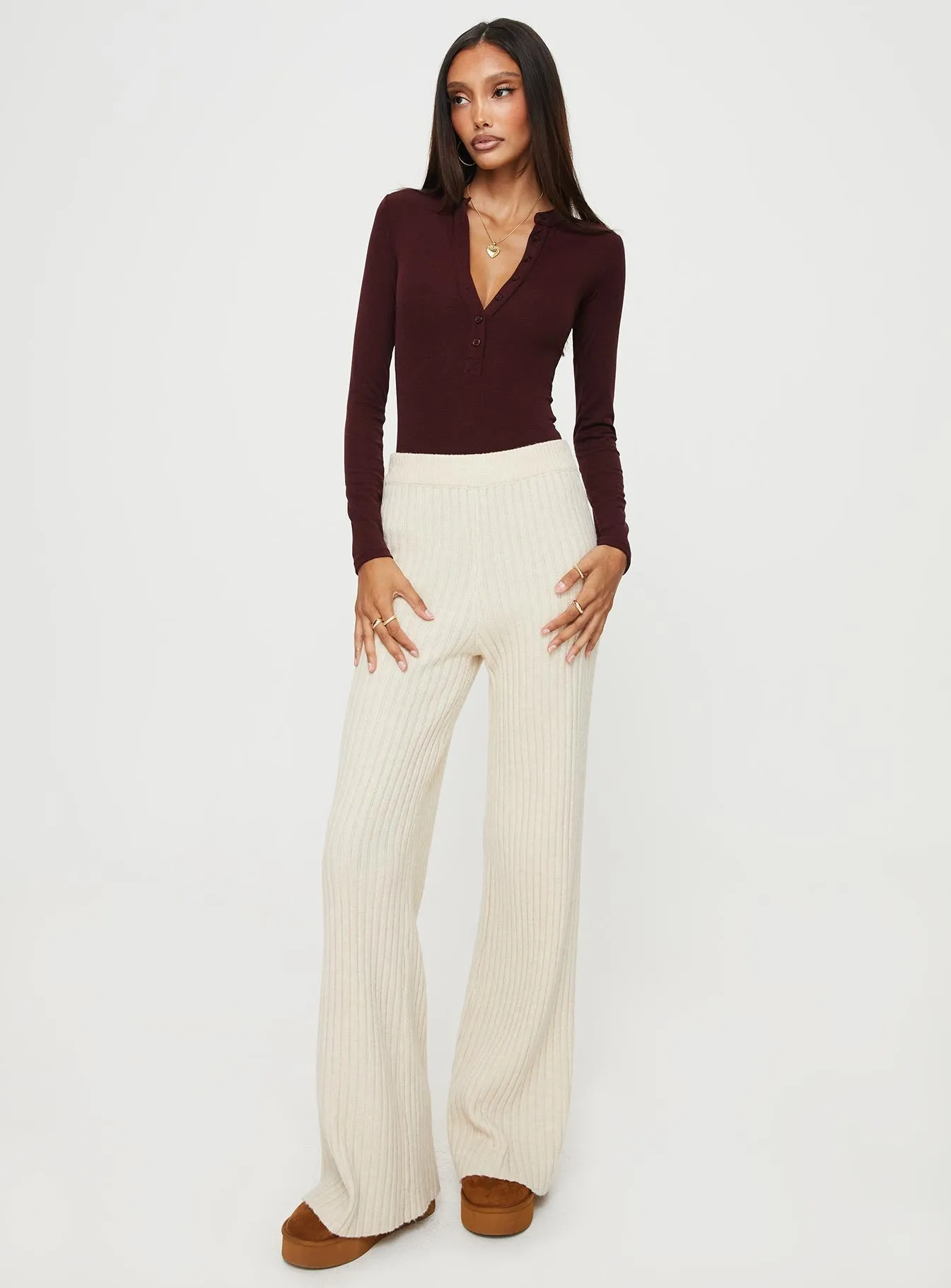 Kandis Long Sleeve Bodysuit Burgundy Urban Classic