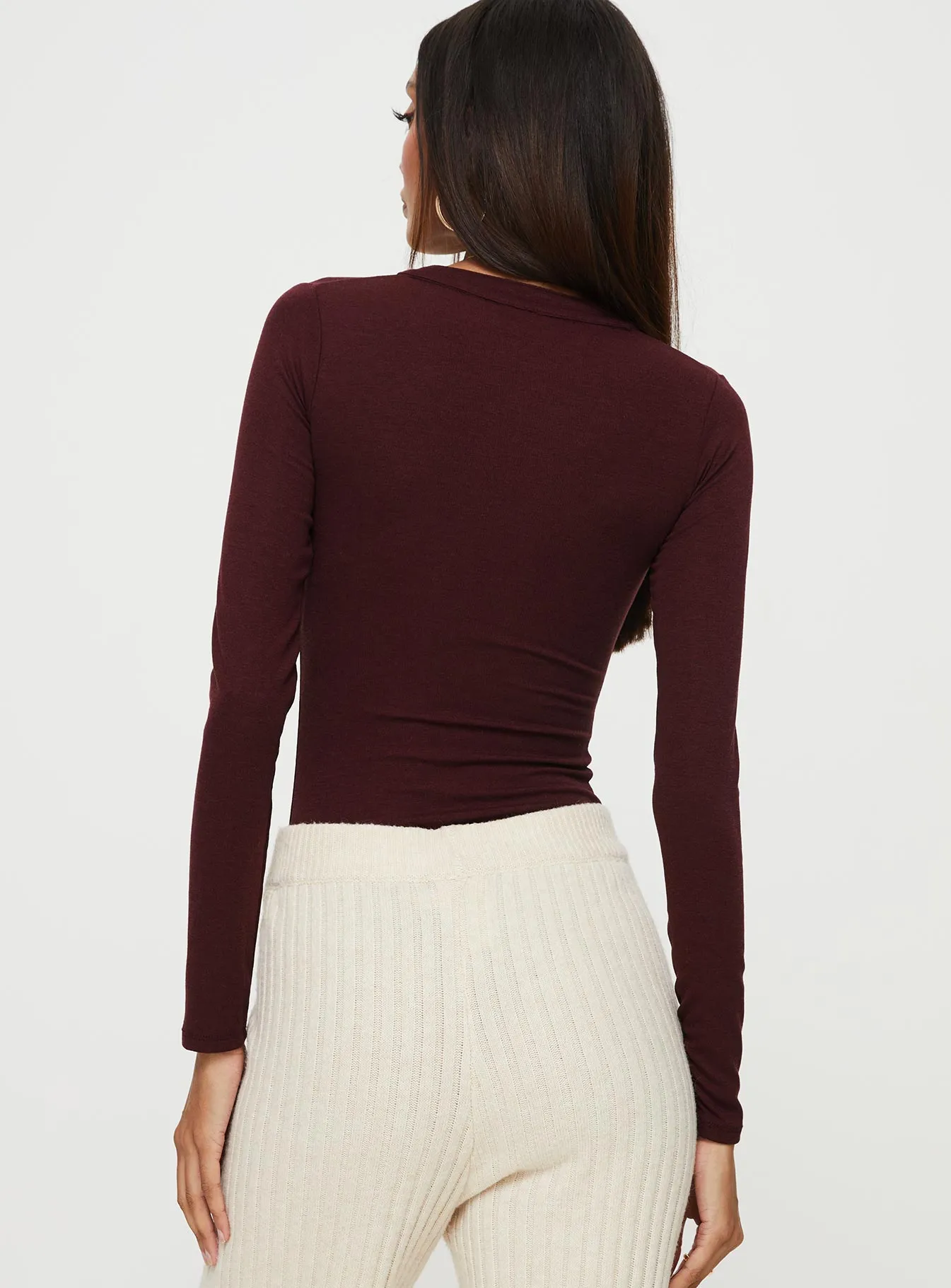 Urban Stylish Kandis Long Sleeve Bodysuit Burgundy