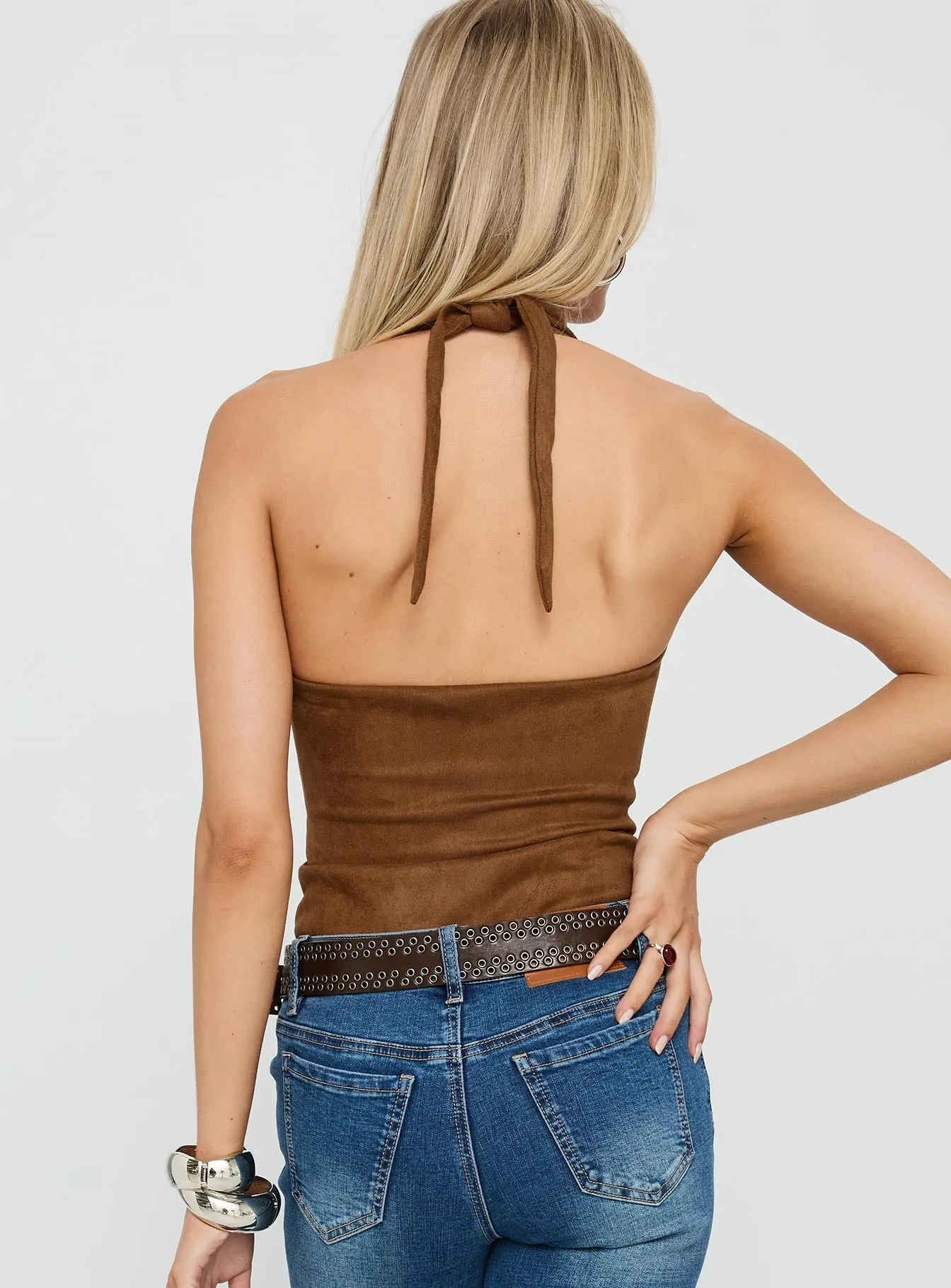 Liander Faux Suede Bodysuit Brown Sporty Student