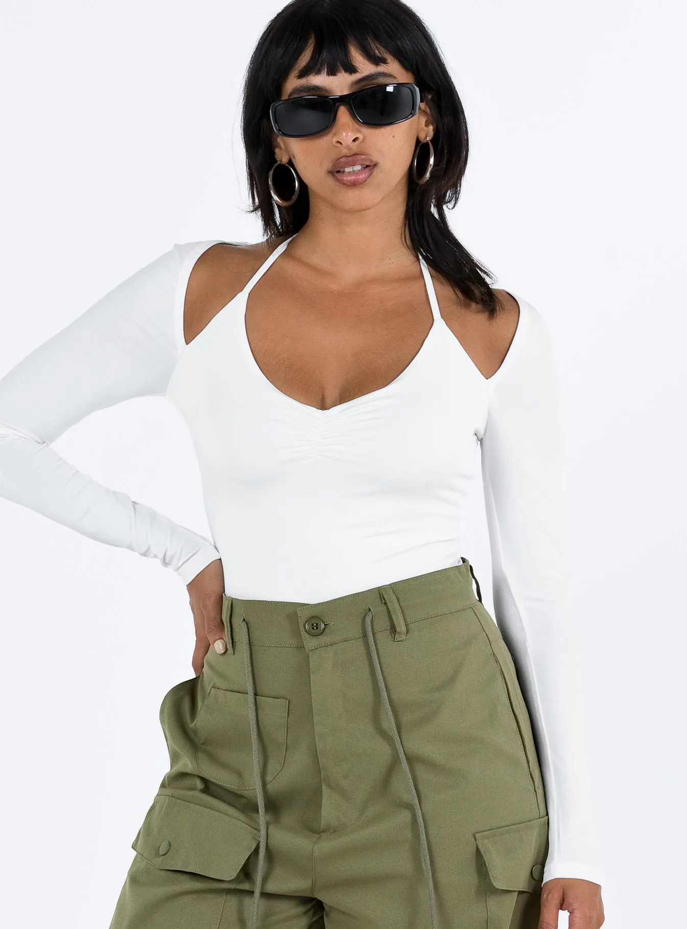 Shari Bolero Bodysuit White Slim Simple