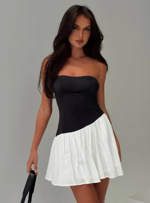 Amandla Strapless Mini Dress Black / White Pop Look