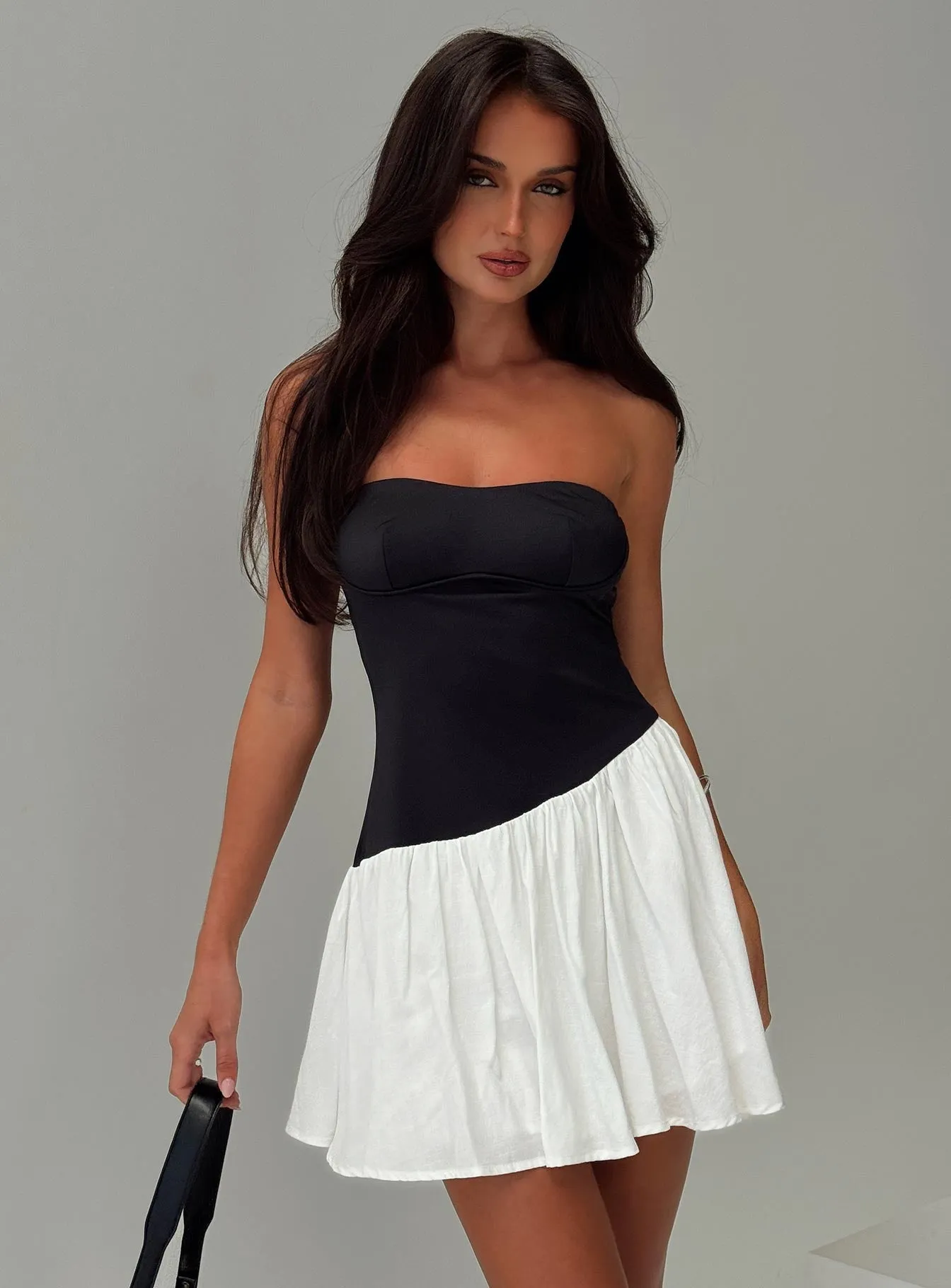 Amandla Strapless Mini Dress Black / White Pop Look
