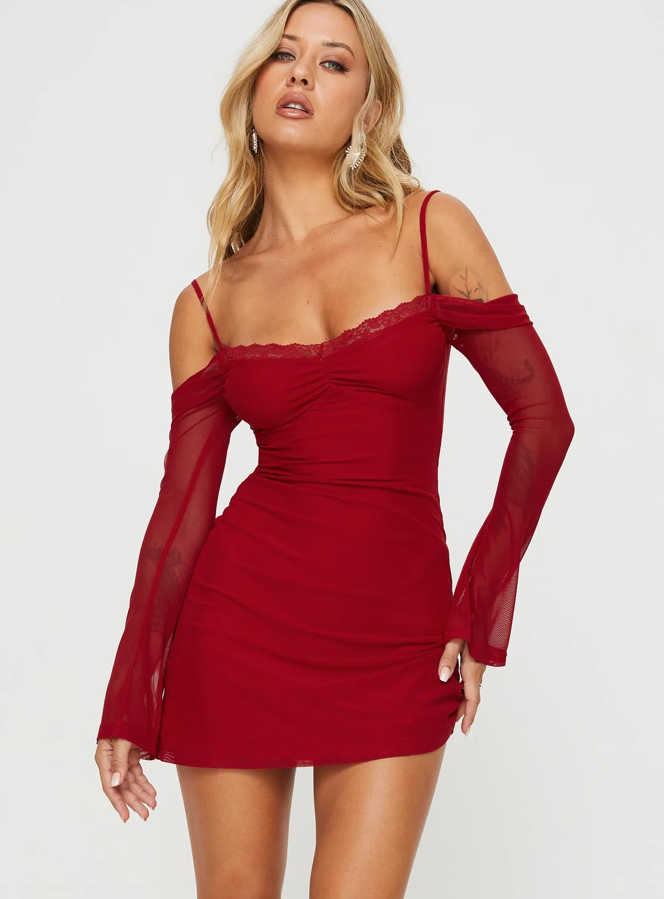 Edmone Long Sleeve Mini Dress Red Day Wear