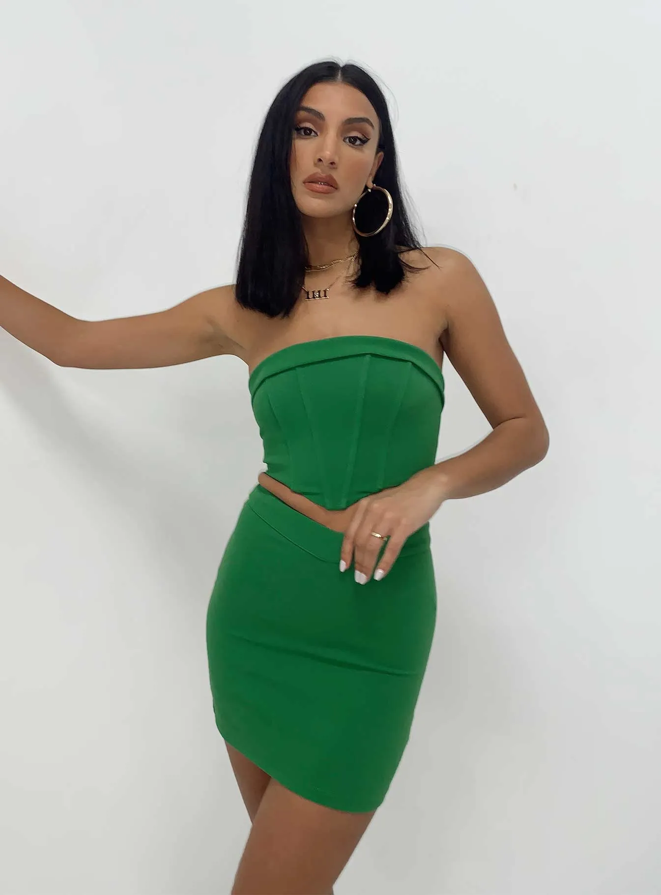 Laviella Set Green VNeckReinforcement Layered Panel Design