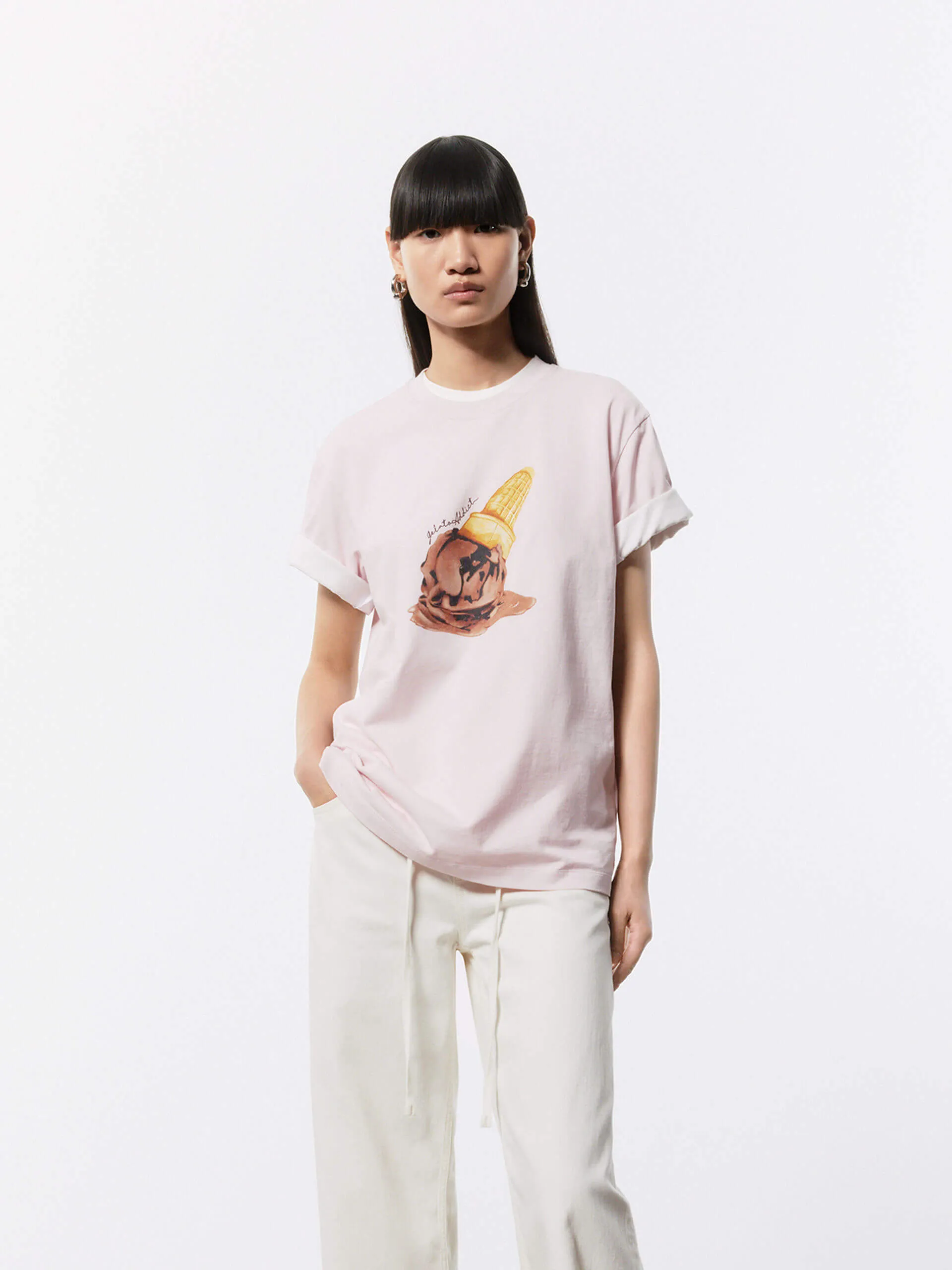 Gelato Print Cotton T-shirt Tight fit sexiness