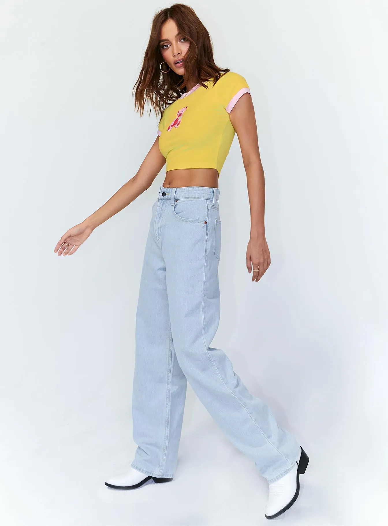 Motel Parallel Jeans Super Light Wash Textured Party Look Soft Party Look Modern Minimalist
