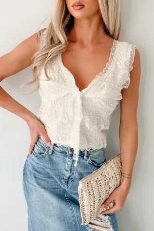 Crew - friendly Tagless Neck Love Drunk Sleeveless Ruffle Lace POL Top (Cream)