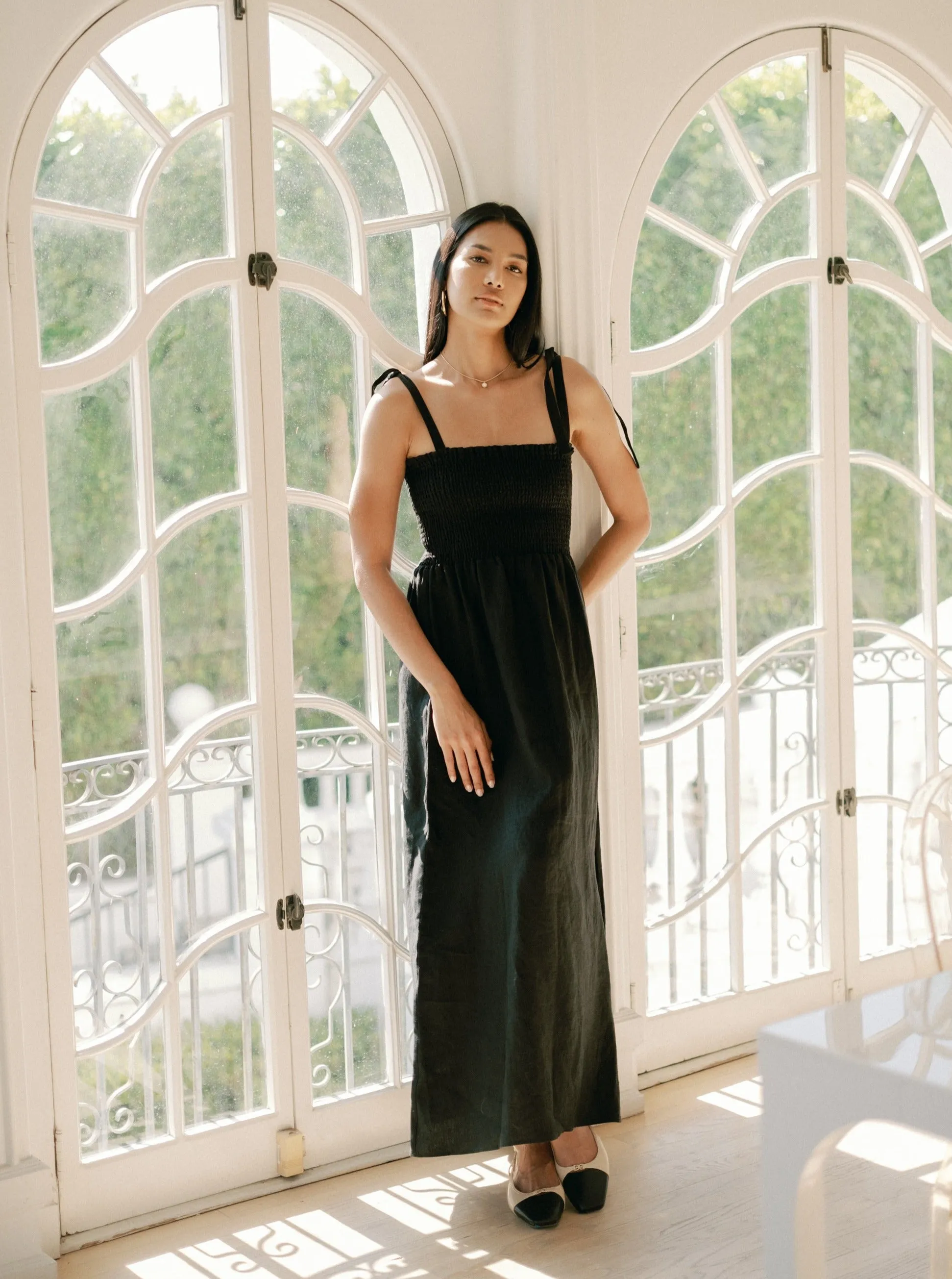 Global Edge Sophie Dress - Black Linen