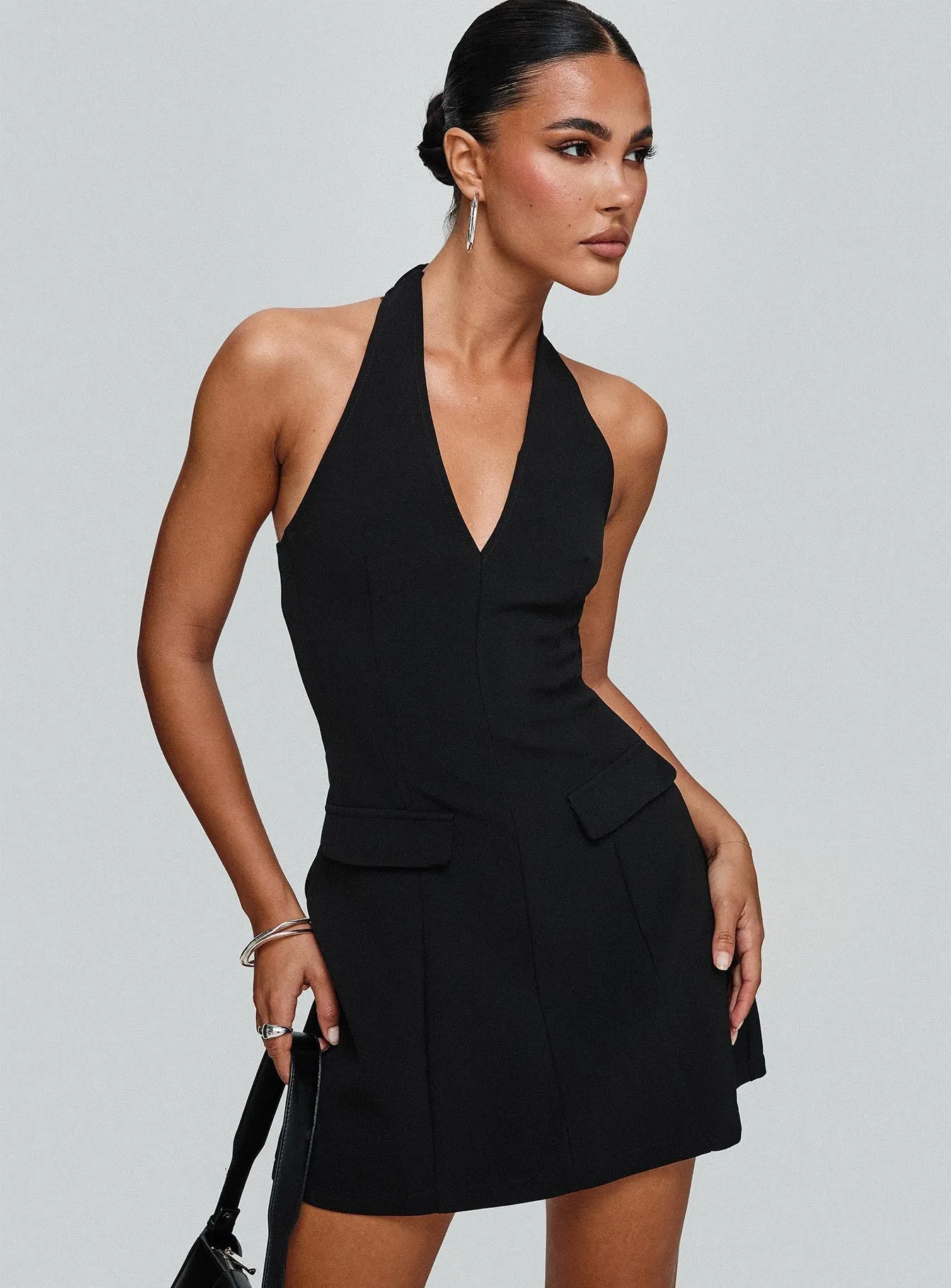 Emanuela Halter Mini Dress Black Head Turn