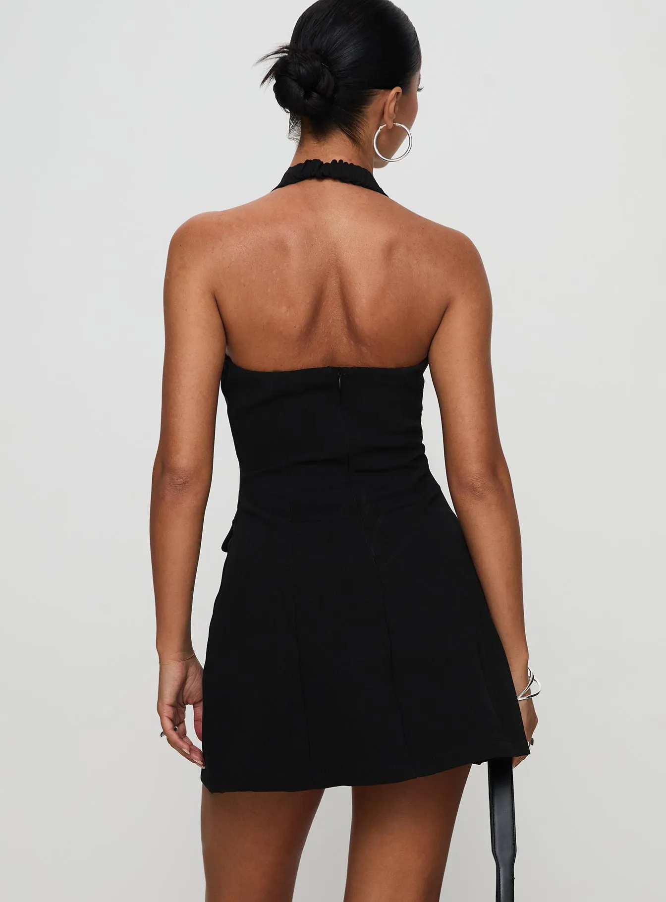 Odor Resistant Day-to-evening versatile mini Emanuela Halter Mini Dress Black