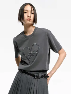 Cotton T-shirt with Heart Pattern Chic Comfort Wear