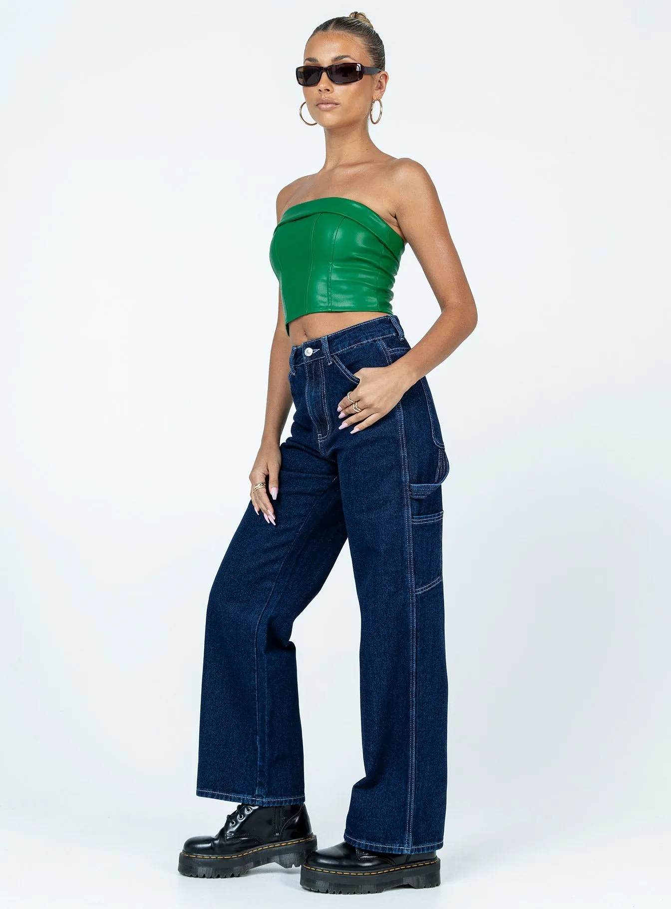 Evening Stroll Weekend Getaway Ysabel Dark Wash Cargo Jeans Denim