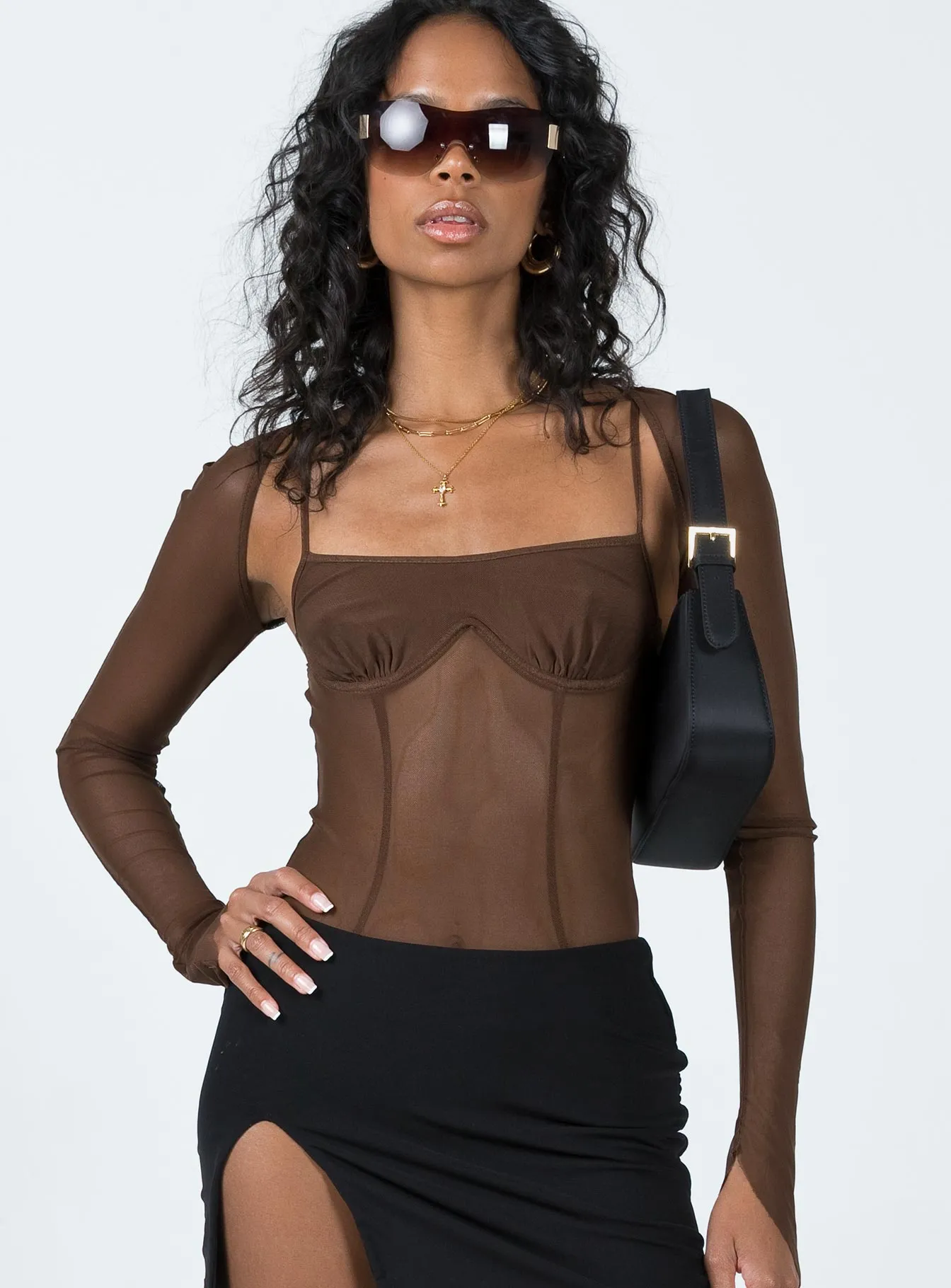 Breathable Dinner Trendy Shopping Buena Bolero Bodysuit Chocolate