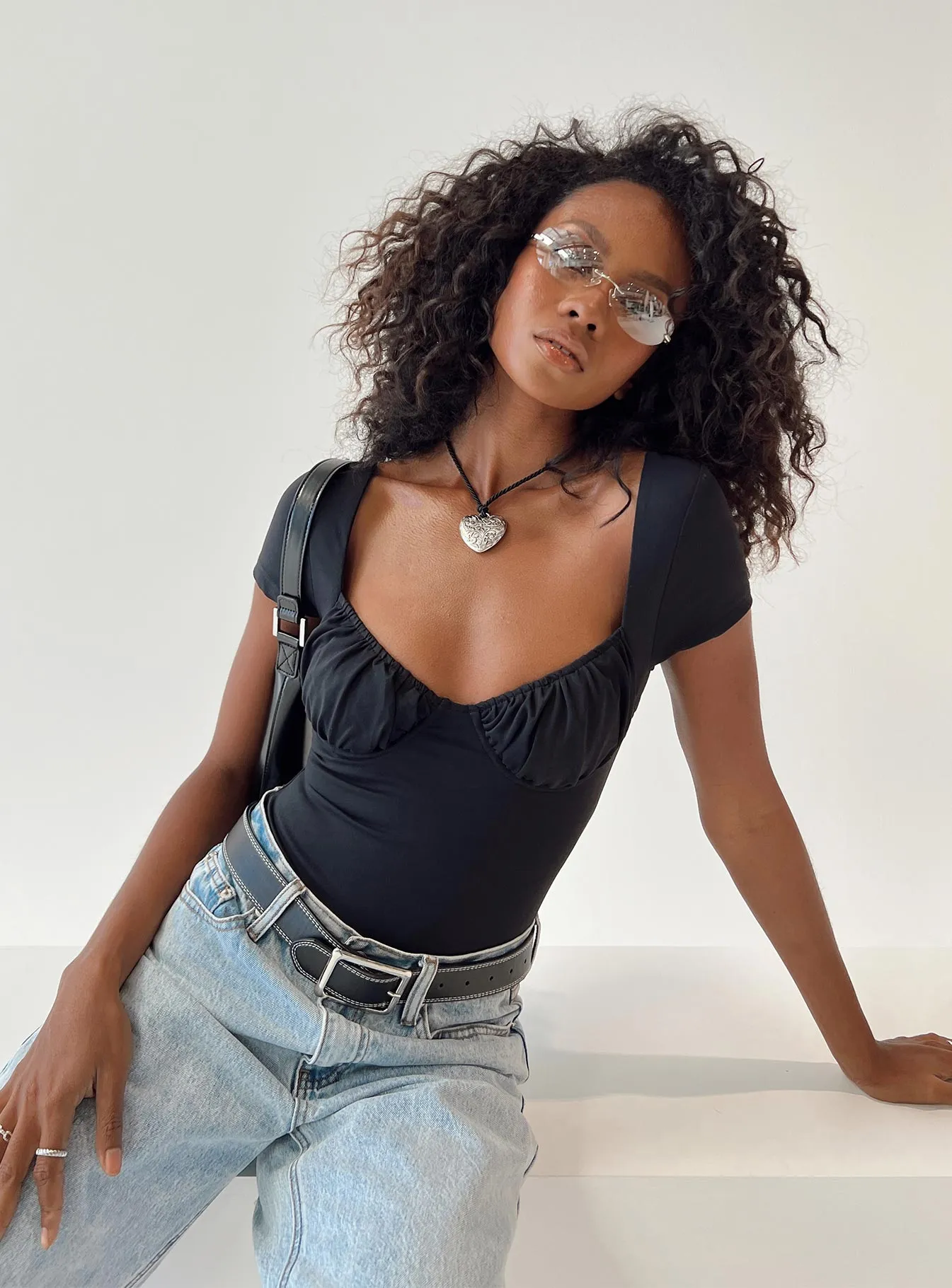 Vintage Slim Mesha Bodysuit Black