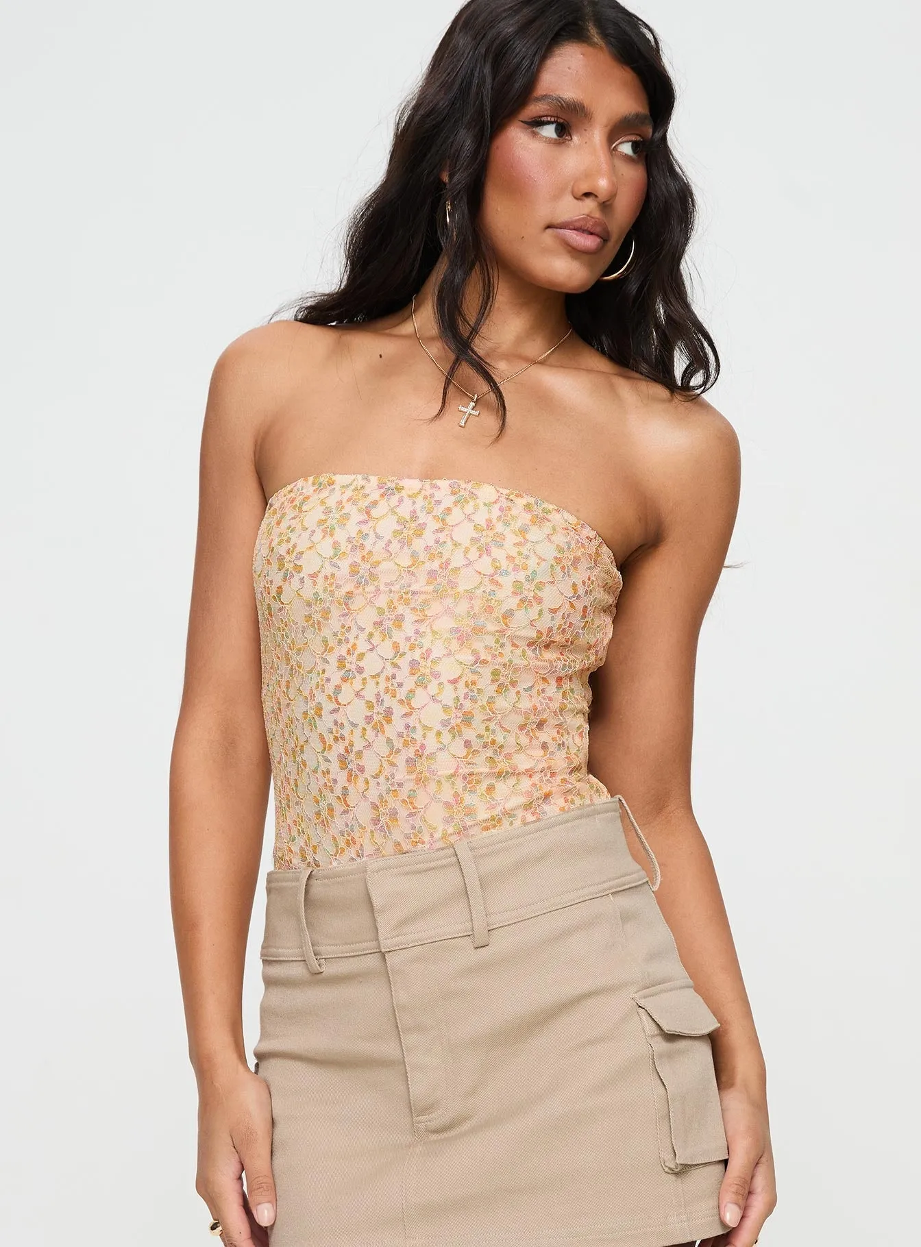 Soft Vacation Casual Picnic Shimmie Strapless Bodysuit Pink