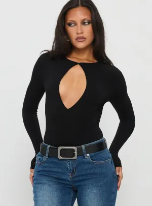 Bold Traveler Night Club Tovira Cut Out Long Sleeve Bodysuit Black