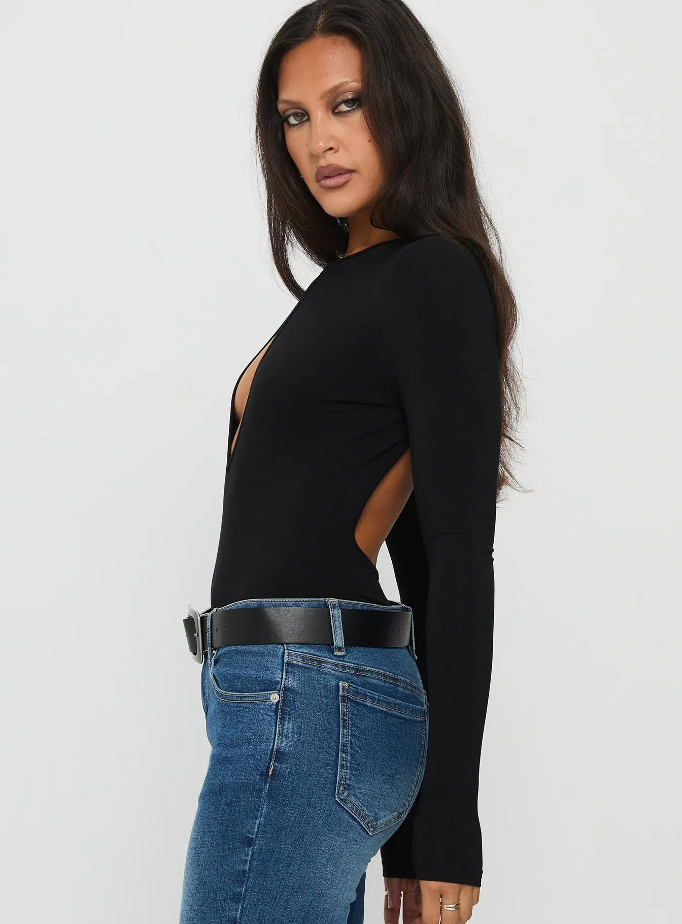 Soft Family Tovira Cut Out Long Sleeve Bodysuit Black