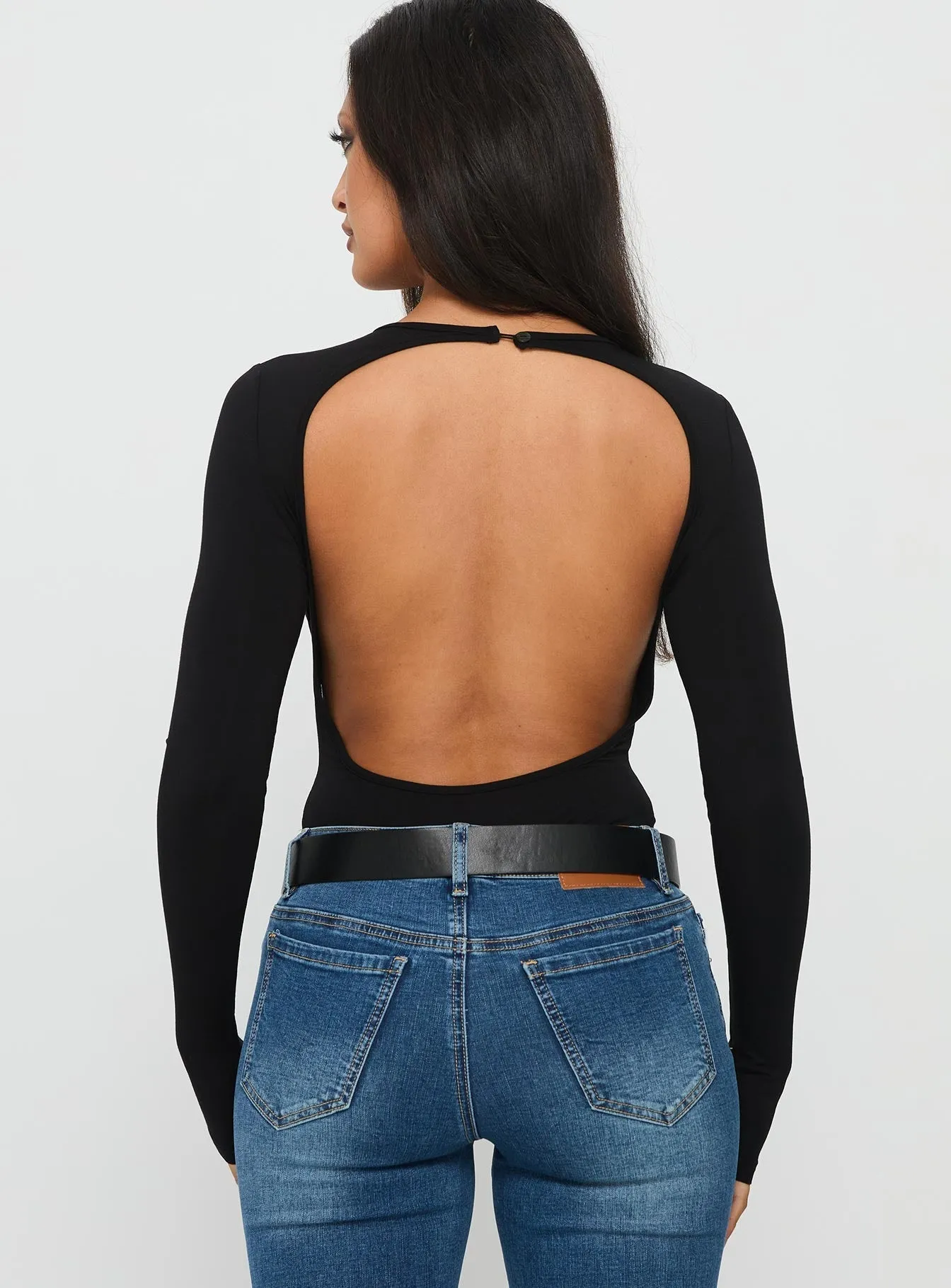 Tovira Cut Out Long Sleeve Bodysuit Black Gym Work Dinner Kids