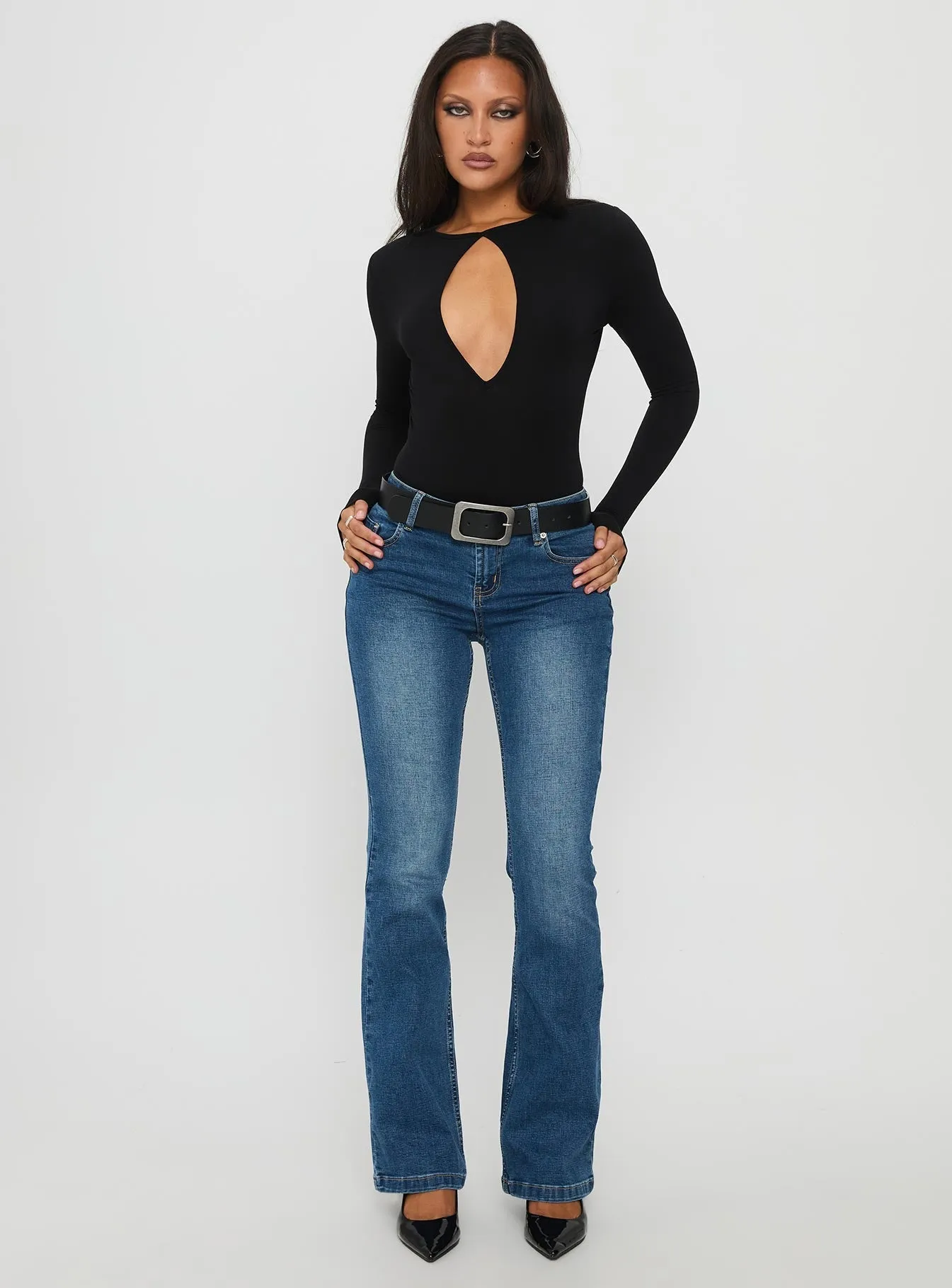 Loose Fancy Tovira Cut Out Long Sleeve Bodysuit Black