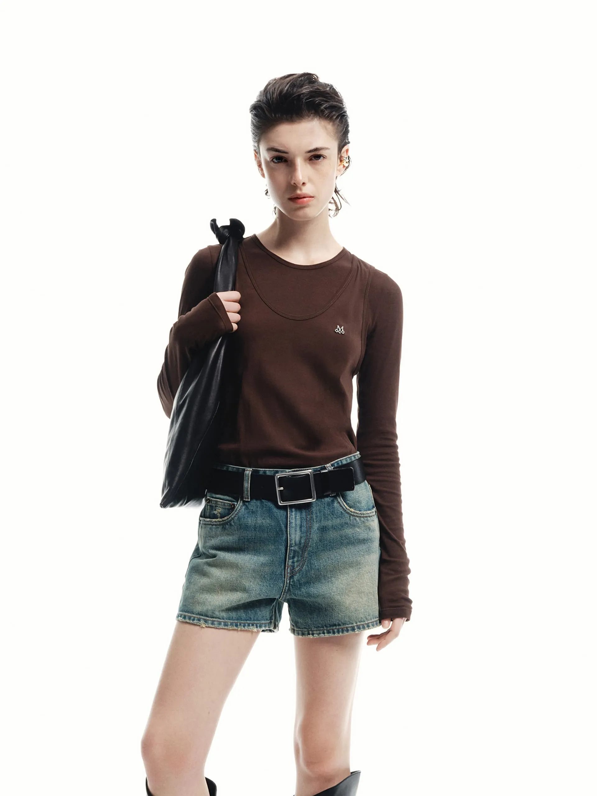 Comfortable Design Minimalist Style Long Sleeve Layered T-shirt