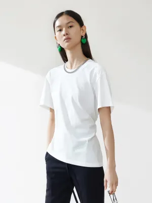 Cotton Cutout Back T-shirt Wrinkle Resistant Texture