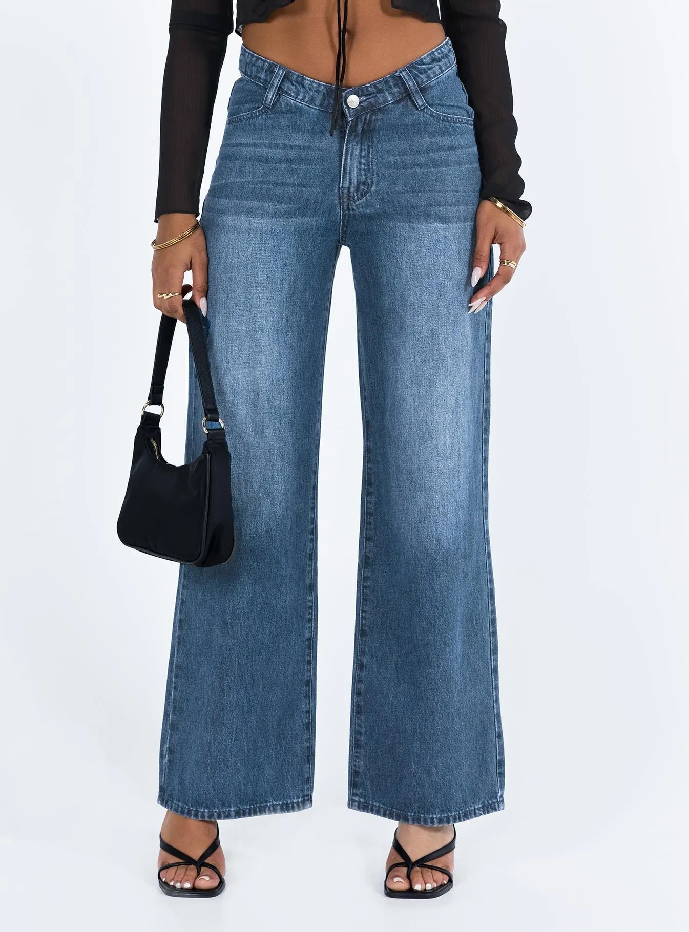 Karol V-waist Wide Leg Jeans Dark Wash Denim Sunny Vibes Office Wear