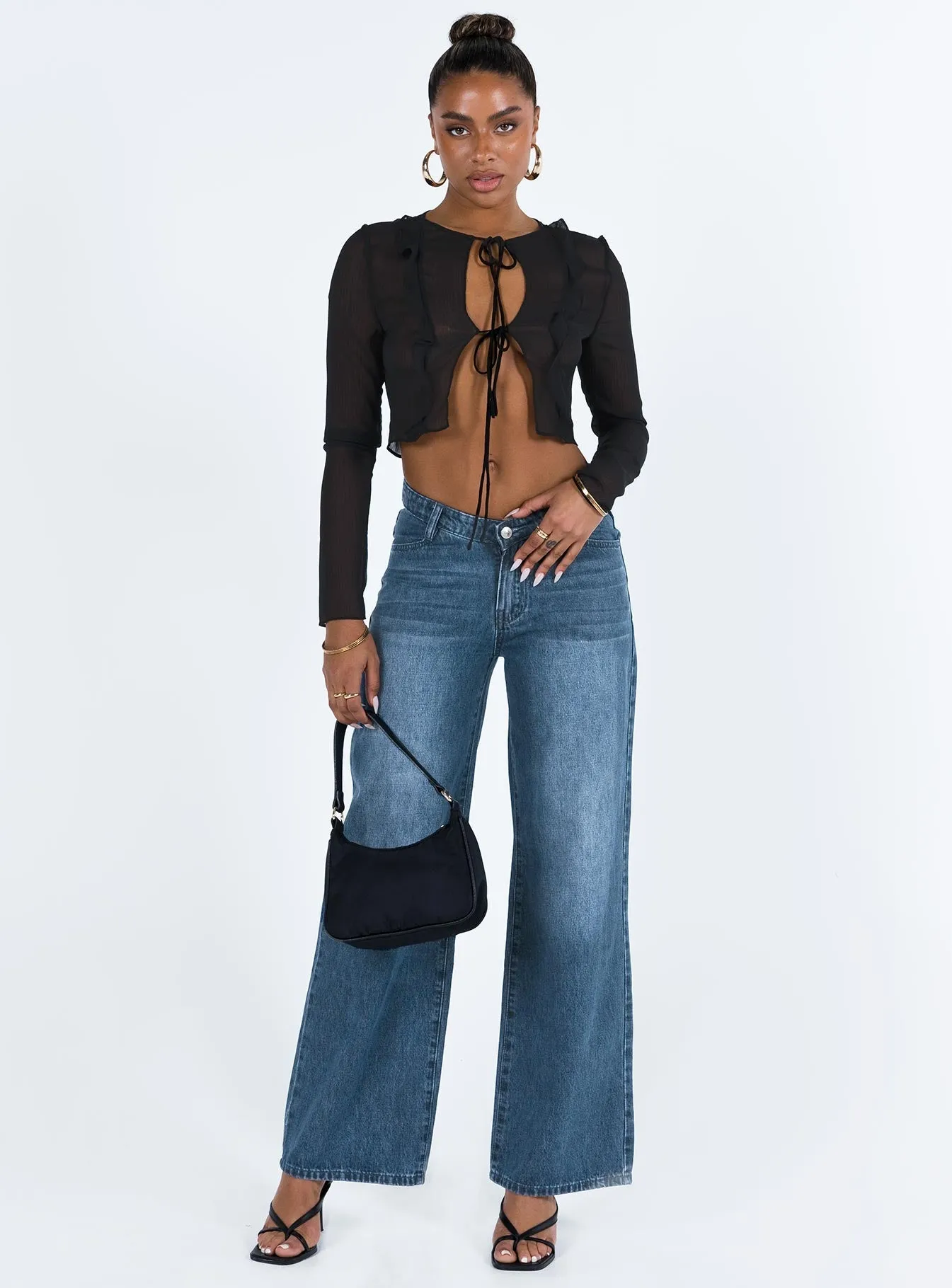 Versatile Everyday Wear Karol V-waist Wide Leg Jeans Dark Wash Denim