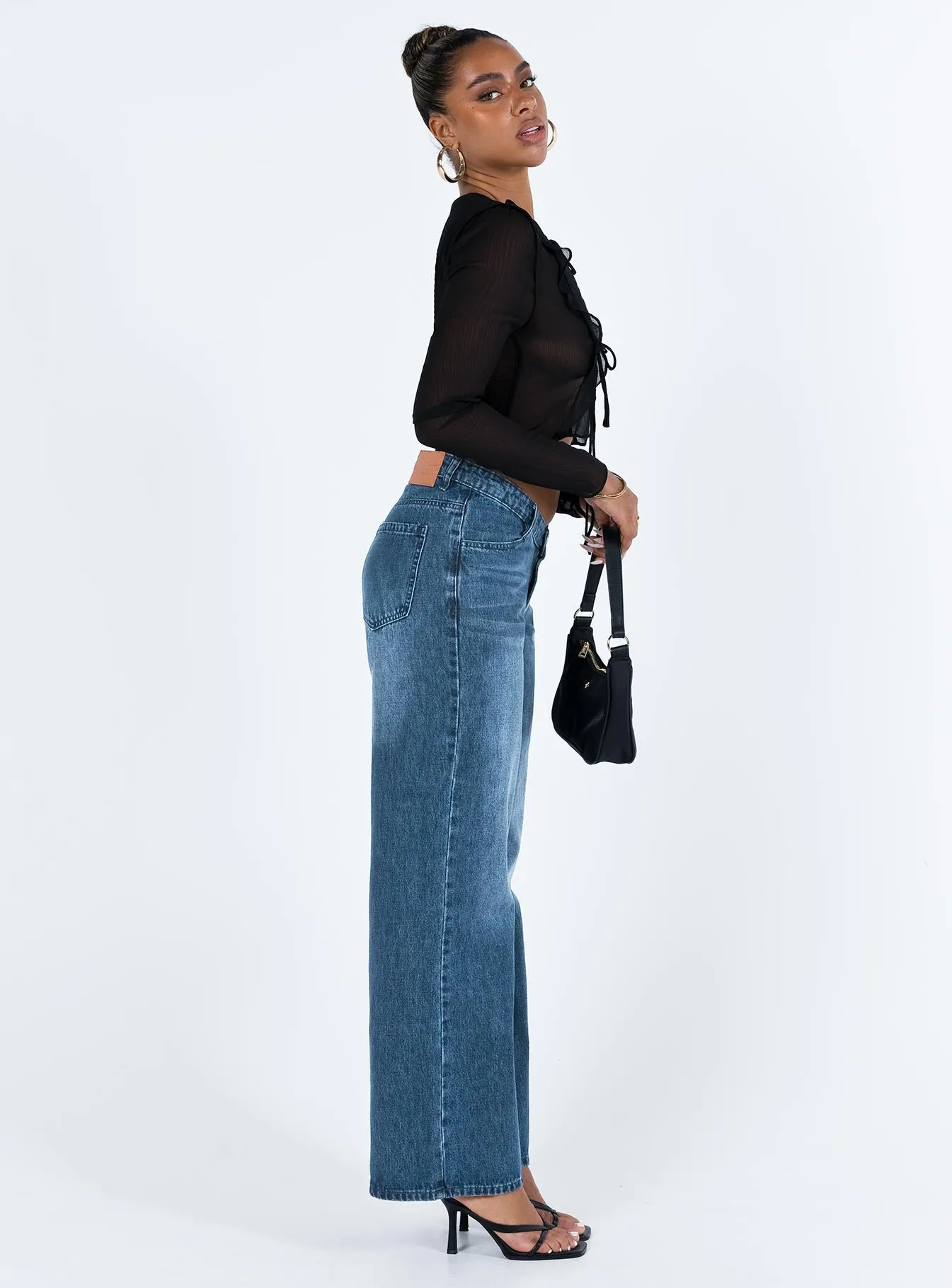 Karol V-waist Wide Leg Jeans Dark Wash Denim General Fit Secure Closure System
