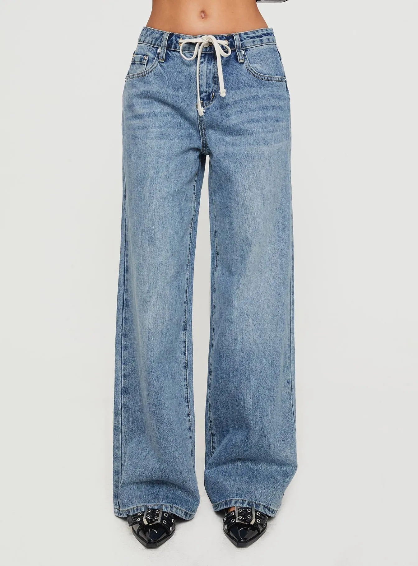 Mellowed Out Low Rise Straight Leg Jeans Mid Blue All Time Basic Layer game