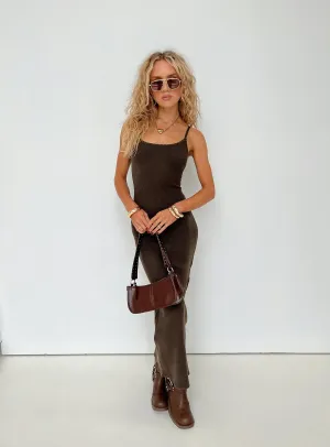 Kattan Maxi Dress Chocolate Comfortable event wear Gold Touch
