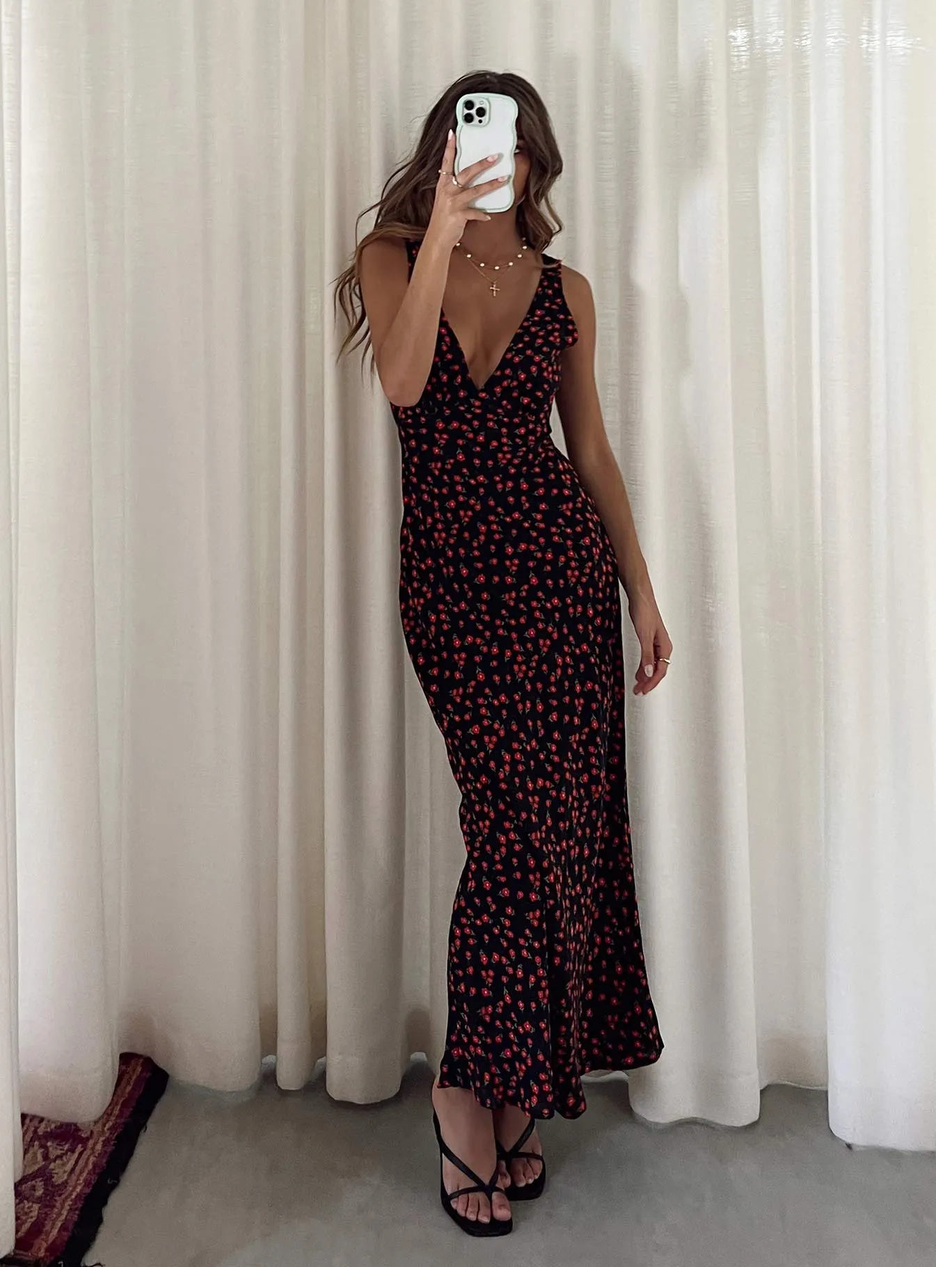 All Season Nellie Maxi Dress Black/Red Floral