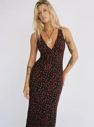 Bold printed floor dress Comfortable event wear Nellie Maxi Dress Black/Red Floral