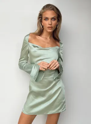 Beat Fresh Light Pop Maia Long Sleeve Mini Dress Green