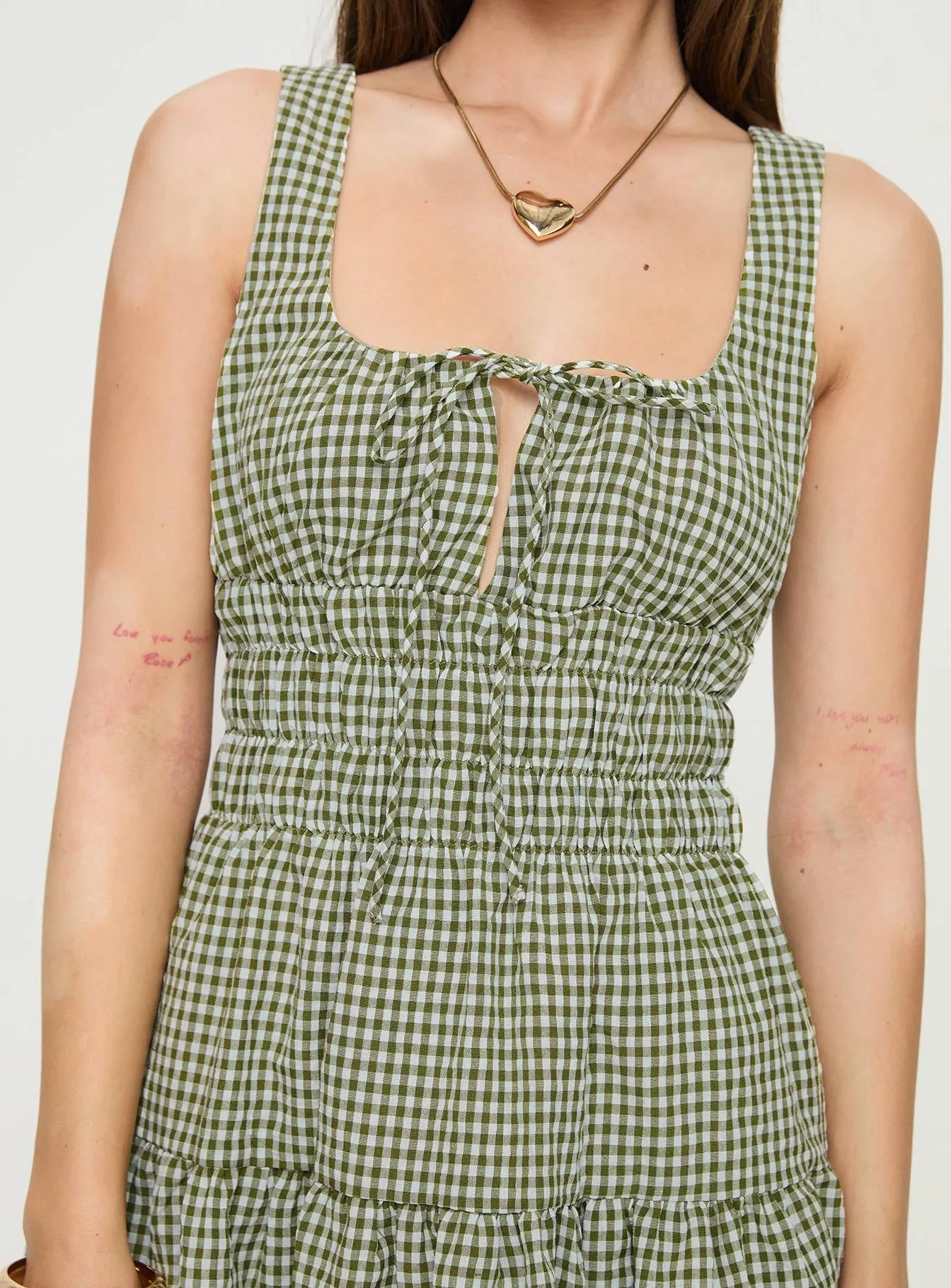 Tie Back Closure System Stylish mini with ruffles Poirier Mini Dress Green