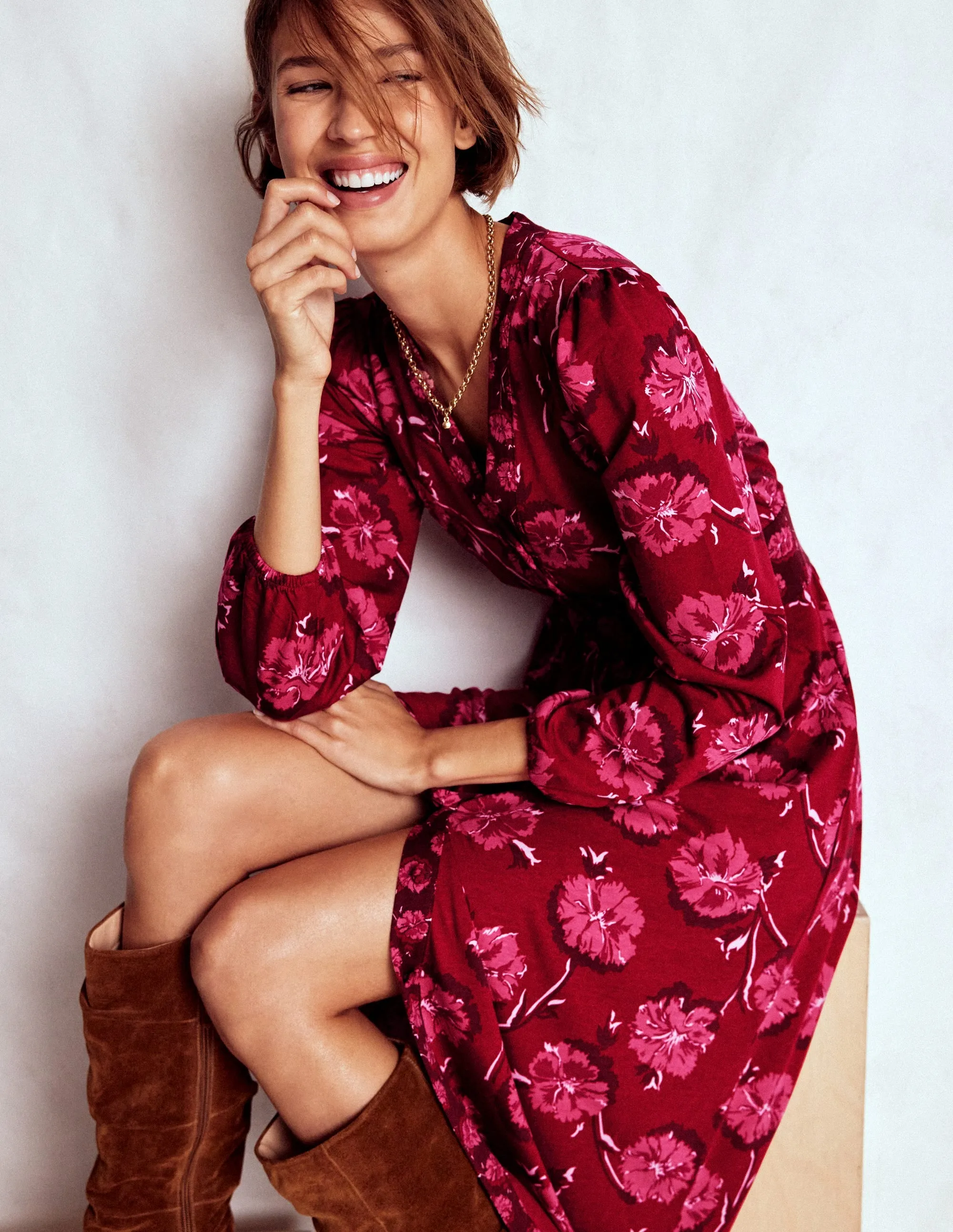 Charming Wardrobe Comfortable party dress Natalia Long Sleeve Tea Dress-Red, Delicate Carnation