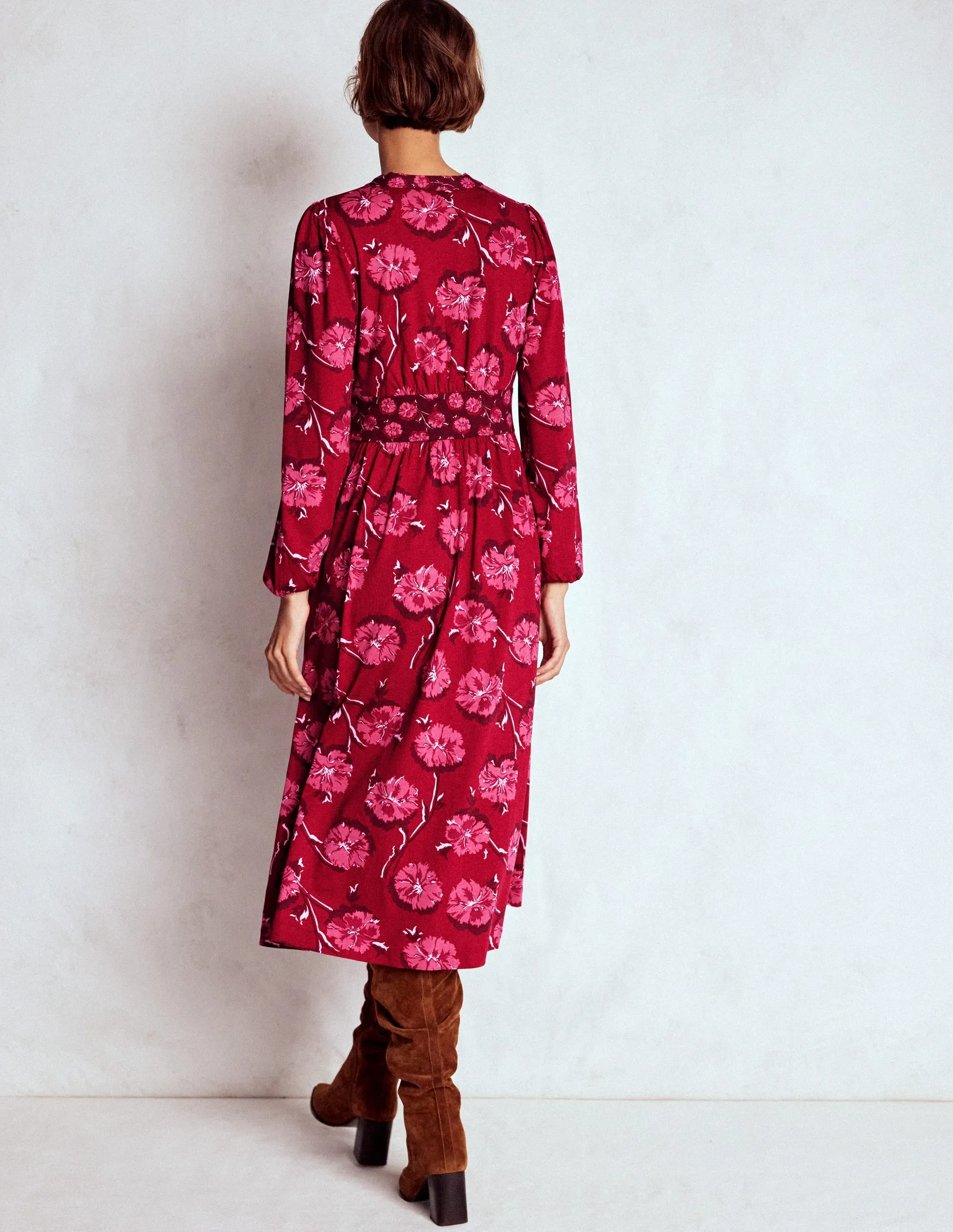 Natalia Long Sleeve Tea Dress-Red, Delicate Carnation Soft Rebellion