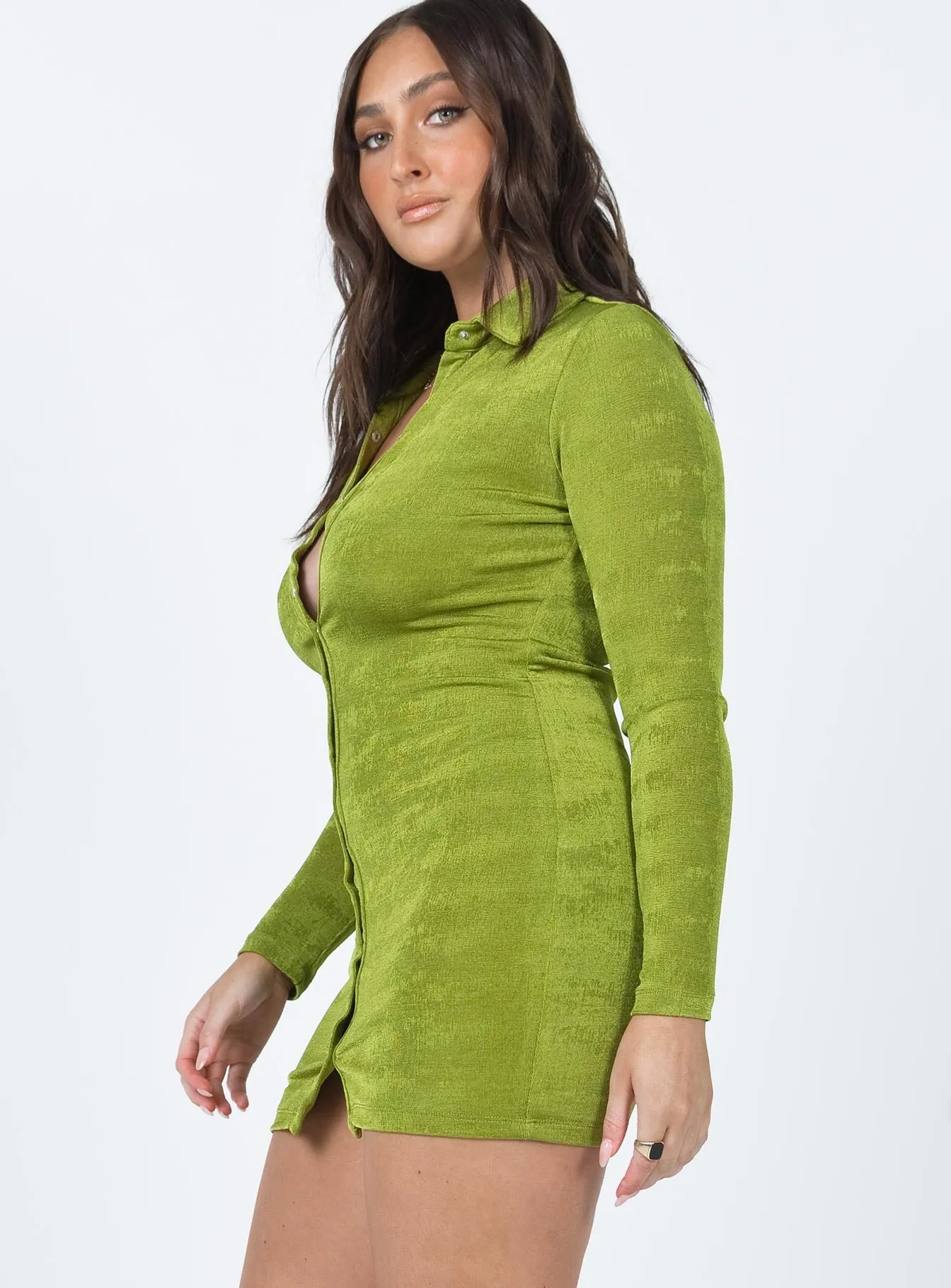 Edge Light Soft fabric mini Elody Long Sleeve Mini Dress Green