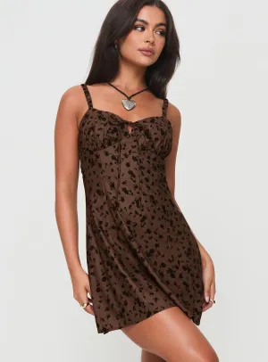 Uniform Drape Beat Star Cadie Mini Dress Brown / Floral