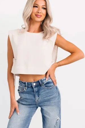 Simply Divine Sleeveless Side Tie Linen Top (Oatmeal) Impact Resistant