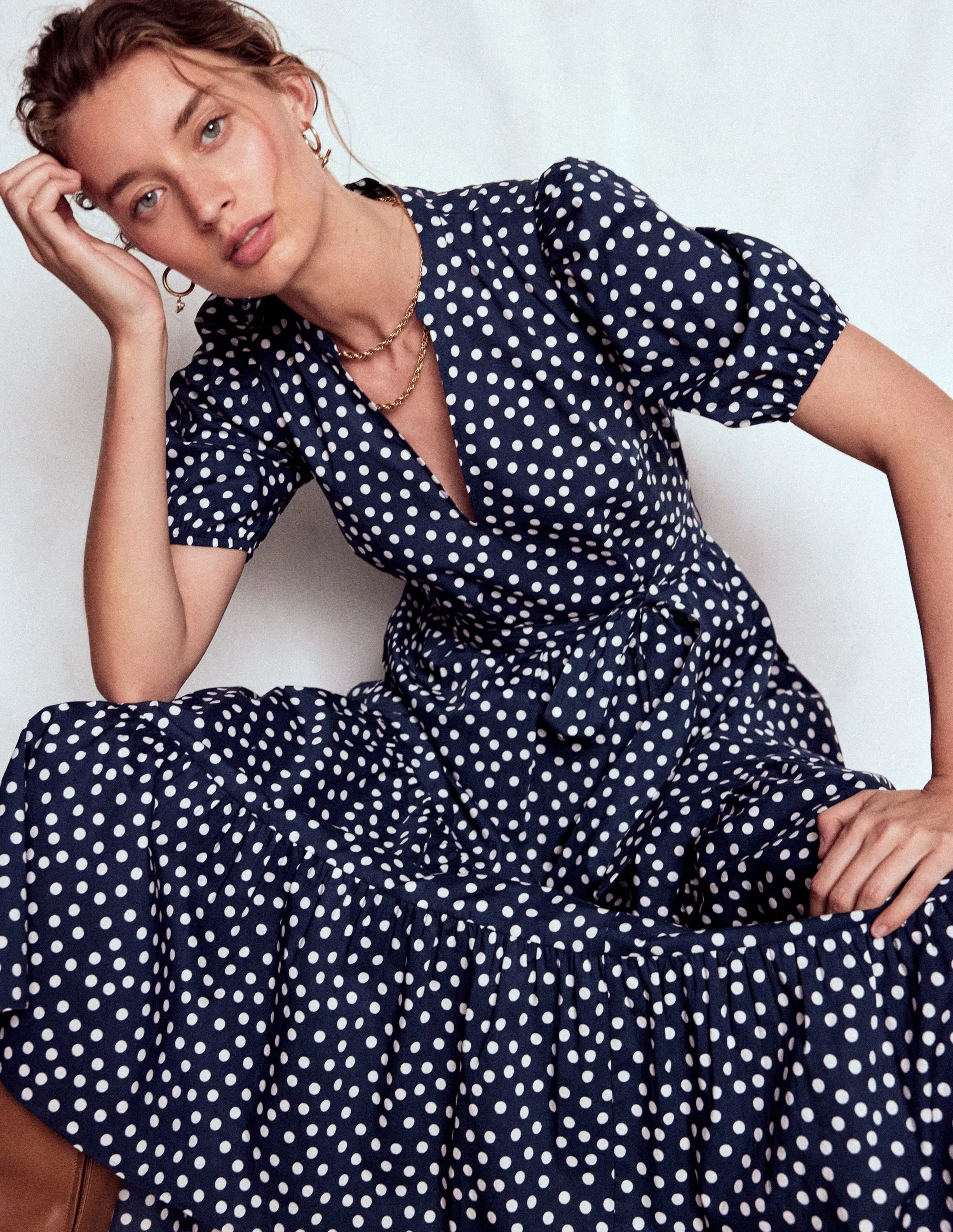 Casual chic midi Christabel Cotton Midi Dress-French Navy, Painted Dot