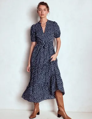 Christabel Cotton Midi Dress-French Navy, Painted Dot Vibrant summer dress Modern Fashion