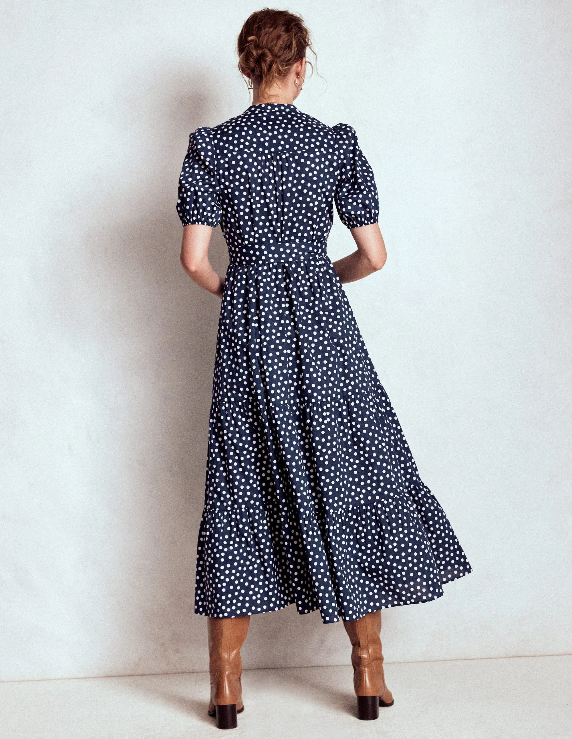 Christabel Cotton Midi Dress-French Navy, Painted Dot Chic Traveler City Walk