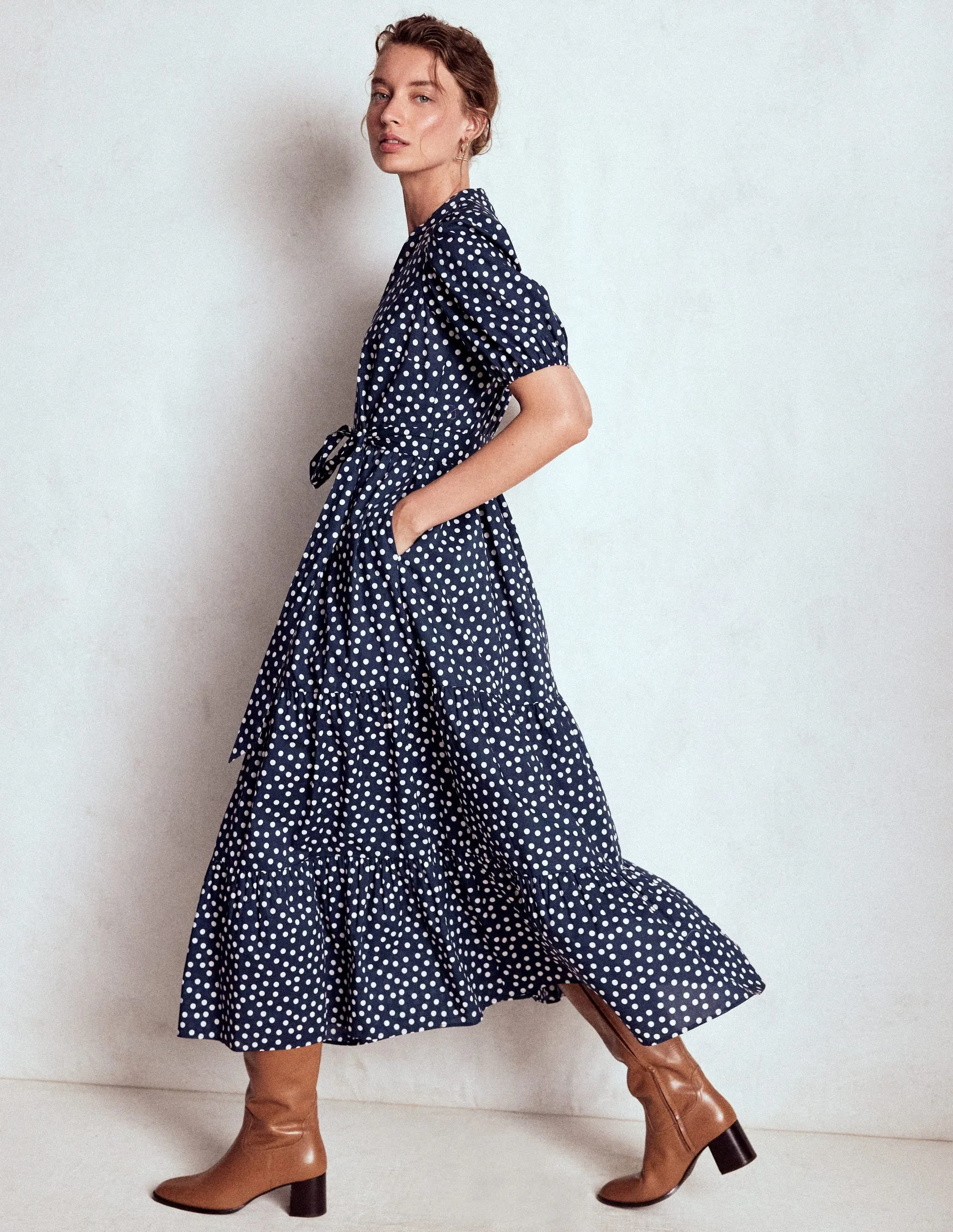 Christabel Cotton Midi Dress-French Navy, Painted Dot Haze Light All Day