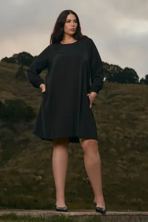 Hazel Long Sleeve Short Dress in Black Active Ease EcoFriendly Material