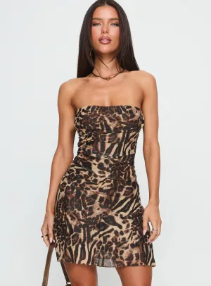 Confessions Strapless Mini Dress Leopard Petite Fit Yoke Back Construction